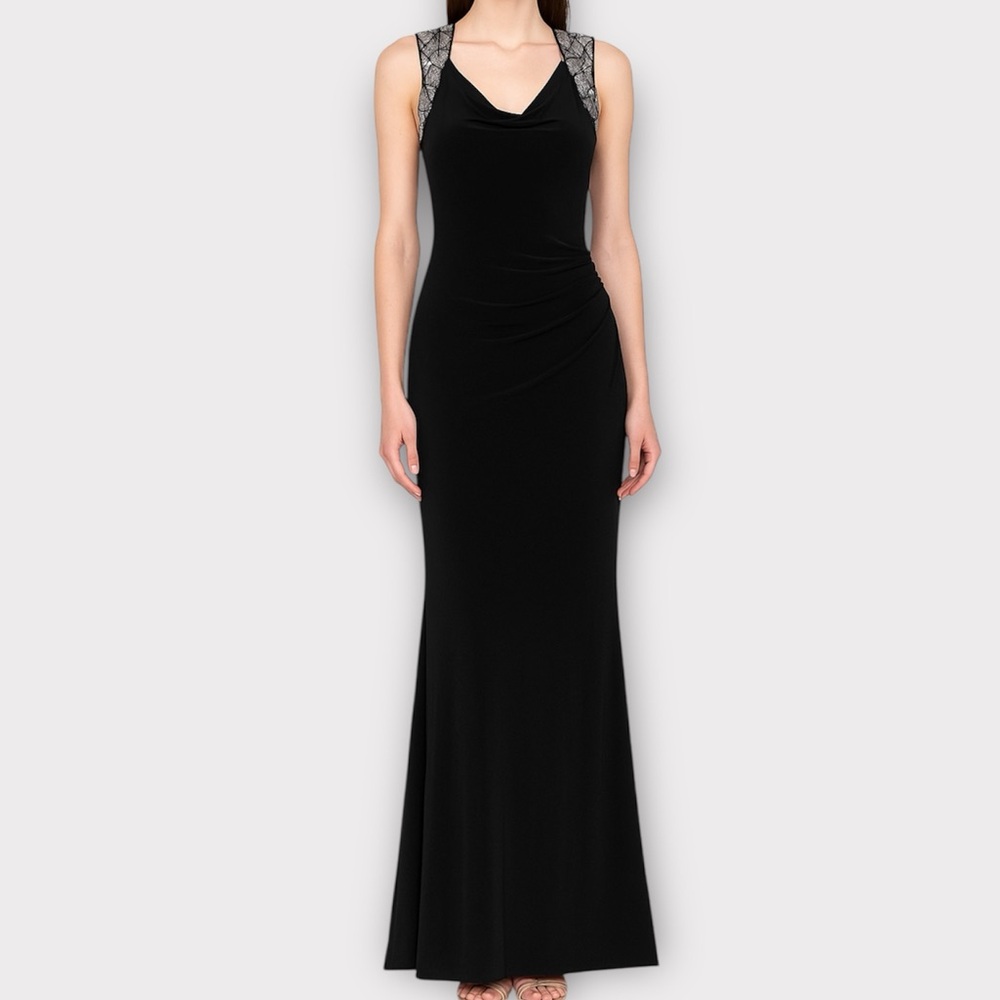 Vintage Cache Womens Dress Size 4 Mermaid Ruching Sequin Evening Y2K Formal Prom